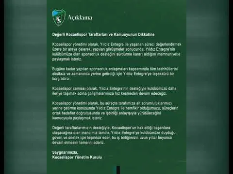 KOCAELİSPOR YILDIZ ENTEGRE İLE DEVAM EDECEK 01 Ocak 2025  | tv41